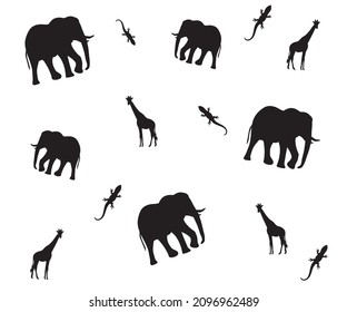 seamless African pattern of elephant, giraffe and lizard silhouettes