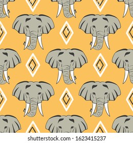 Seamless african pattern with elephant heads.