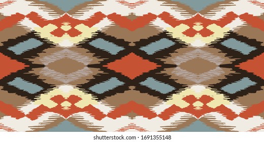 Seamless African pattern. Ethnic carpet with chevrons. Tribal vector ornament. Aztec style. Geometric mosaic on the tile, majolica. Ancient interior. Modern rug. Geo print on textile. Kente Cloth.