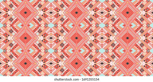 Nahtloses afrikanisches Muster. Ethnischer Teppich mit Chevronen. Tribal Vektorillustration Ornament. Aztec-Stil. Geometrisches Mosaik auf der Kachel, Majolika. Altes Interieur. Moderner Teppich. Geodruck auf Textilien. Kente Tuch.