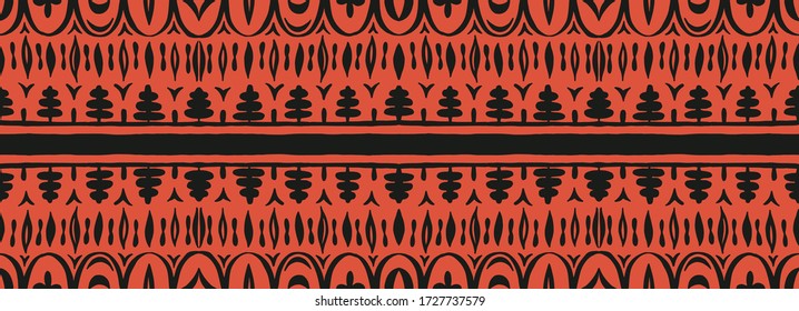 Nahtloses afrikanisches Muster. Ethnischer Teppich mit Chevronen. Stammvektor-Ornament. Aztekenstil. Geometrisches Mosaik auf der Fliese, majolica. Altes Interieur. Moderner Teppich. Geodruck auf Textilien. Kente Cloth.