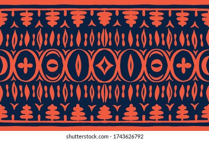 Seamless African pattern. Ethnic carpet with chevrons. Tribal vector ornament. Aztec style. Geometric mosaic on the tile, majolica. Ancient interior. Modern rug. Geo print on textile. Kente Cloth.