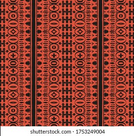 Nahtloses afrikanisches Muster. Ethnischer Teppich mit Chevronen. Stammesvektorschmuck. Aztec-Stil. Geometrisches Mosaik auf der Kachel, Majolika. Altes Interieur. Moderner Teppich. Geodruck auf Textilien. Kente Tuch.