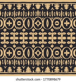 Seamless African pattern. Ethnic carpet with chevrons. Tribal vector ornament. Aztec style. Geometric mosaic on the tile, majolica. Ancient interior. Modern rug. Geo print on textile. Kente Cloth.