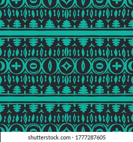 Nahtloses afrikanisches Muster. Ethnischer Teppich mit Chevronen. Stammesvektorschmuck. Aztec-Stil. Geometrisches Mosaik auf der Kachel, Majolika. Altes Interieur. Moderner Teppich. Geodruck auf Textilien. Kente Tuch.