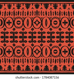Seamless African pattern. Ethnic carpet with chevrons. Tribal vector ornament. Aztec style. Geometric mosaic on the tile, majolica. Ancient interior. Modern rug. Geo print on textile. Kente Cloth.