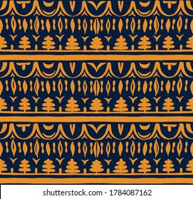 Nahtloses afrikanisches Muster. Ethnischer Teppich mit Chevronen. Stammesvektorschmuck. Aztec-Stil. Geometrisches Mosaik auf der Kachel, Majolika. Altes Interieur. Moderner Teppich. Geodruck auf Textilien. Kente Tuch.