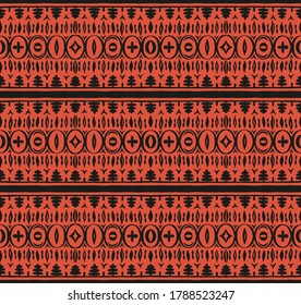 Seamless African pattern. Ethnic carpet with chevrons. Tribal vector ornament. Aztec style. Geometric mosaic on the tile, majolica. Ancient interior. Modern rug. Geo print on textile. Kente Cloth.
