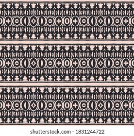 Seamless African pattern. Ethnic carpet with chevrons. Tribal vector ornament. Aztec style. Geometric mosaic on the tile, majolica. Ancient interior. Modern rug. Geo print on textile. Kente Cloth.