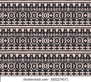 Nahtloses afrikanisches Muster. Ethnischer Teppich mit Chevronen. Stammesvektorschmuck. Aztec-Stil. Geometrisches Mosaik auf der Kachel, Majolika. Altes Interieur. Moderner Teppich. Geodruck auf Textilien. Kente Tuch.