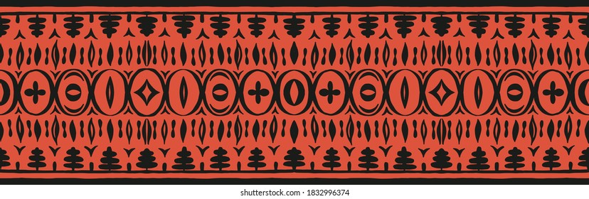 Nahtloses afrikanisches Muster. Ethnischer Teppich mit Chevronen. Stammesvektorschmuck. Aztec-Stil. Geometrisches Mosaik auf der Kachel, Majolika. Altes Interieur. Moderner Teppich. Geodruck auf Textilien. Kente Tuch.