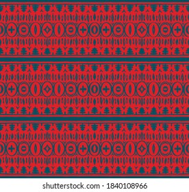 Nahtloses afrikanisches Muster. Ethnischer Teppich mit Chevronen. Stammesvektorschmuck. Aztec-Stil. Geometrisches Mosaik auf der Kachel, Majolika. Altes Interieur. Moderner Teppich. Geodruck auf Textilien. Kente Tuch.