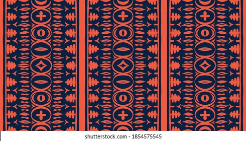 Nahtloses afrikanisches Muster. Ethnischer Teppich mit Chevronen. Stammesvektorschmuck. Aztec-Stil. Geometrisches Mosaik auf der Kachel, Majolika. Altes Interieur. Moderner Teppich. Geodruck auf Textilien. Kente Tuch.