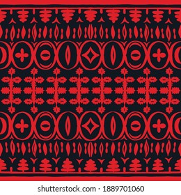 Seamless African pattern. Ethnic carpet with chevrons. Tribal vector ornament. Aztec style. Geometric mosaic on the tile, majolica. Ancient interior. Modern rug. Geo print on textile. Kente Cloth.