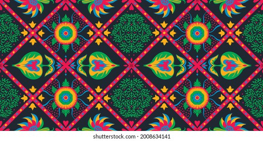 Seamless African pattern. Ethnic carpet with chevrons. Tribal vector ornament. Aztec style. Geometric mosaic on the tile, majolica. Ancient interior. Modern rug. Geo print on textile. Kente Cloth.