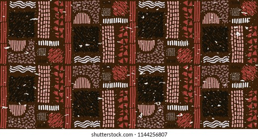 Seamless African pattern. Ethnic ornament on the carpet. Aztec style. Figure tribal embroidery. Indian, Mexican, folk pattern.