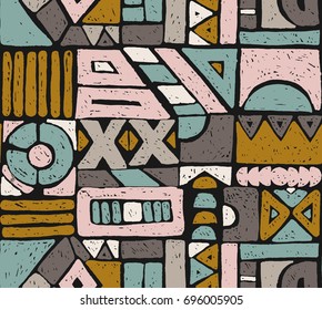 Patrón africano sin problemas. La decoración étnica en la alfombra. Estilo azteca. Figura bordado tribal. Motivo indio, mexicano, folk.