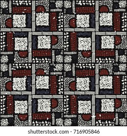 Seamless African pattern. Ethnic ornament on the carpet. Aztec style. Figure tribal embroidery. Indian, Mexican, folk pattern.