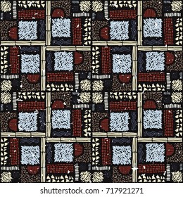 Seamless African pattern. Ethnic ornament on the carpet. Aztec style. Figure tribal embroidery. Indian, Mexican, folk pattern.