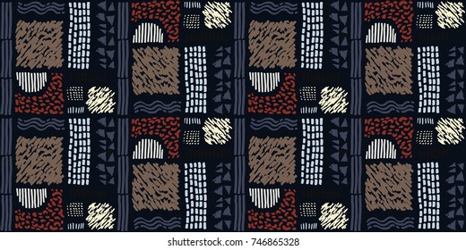 Seamless African pattern. Ethnic ornament on the carpet. Aztec style. Figure tribal embroidery. Indian, Mexican, folk pattern.