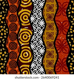 Seamless african pattern. Ethnic and tribal motifs. Brown, red, khaki and black colors. Grunge texture. Vintage print for textiles. Patchwork style. Vector illustration.