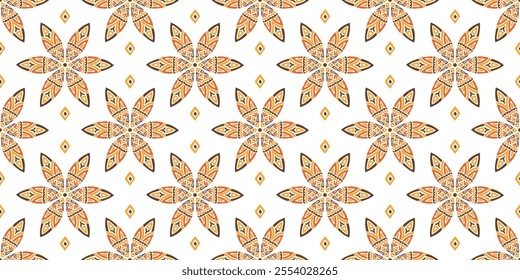 Seamless African pattern with leaf shield. Savanna tribal vector ornament. Hand drawn weave ethnic carpet. Modern geo print on textile. Ancient rug design for bohemian interior