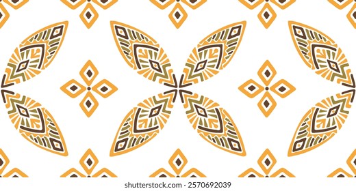 Seamless African pattern with leaf shield. Savanna tribal vector ornament. Hand drawn weave ethnic carpet. Modern geo print on textile. Ancient rug design for bohemian interior