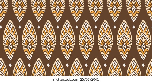 Seamless African pattern with leaf shield. Savanna tribal vector ornament. Hand drawn weave ethnic carpet. Modern geo print on textile. Ancient rug design for bohemian interior