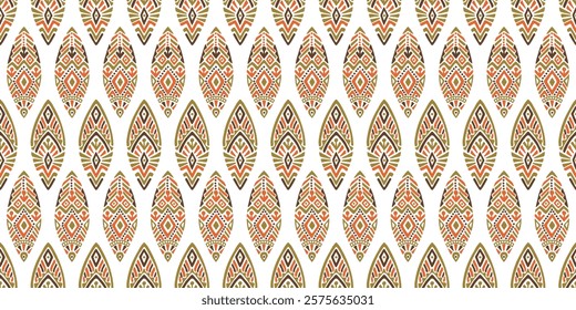 Seamless African pattern with leaf shield. Savanna tribal vector ornament. Hand drawn weave ethnic carpet. Modern geo print on textile. Ancient rug design for bohemian interior