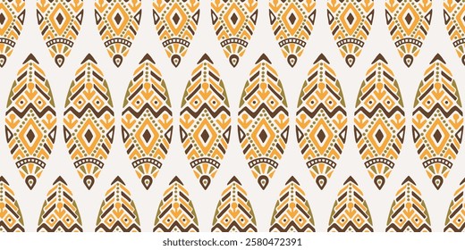 Seamless African pattern with leaf shield. Savanna tribal vector ornament. Hand drawn weave ethnic carpet. Modern geo print on textile. Ancient rug design for bohemian interior