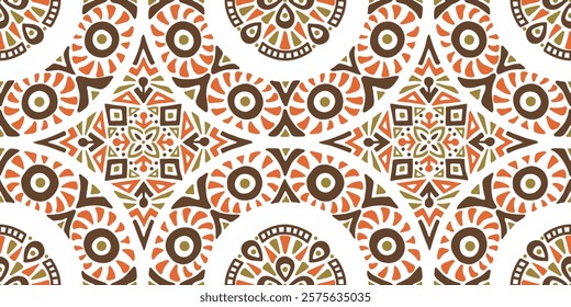 Seamless African pattern with rings and diamond shape. Savanna tribal vector ornament. Hand drawn weave ethnic carpet. Modern geo print on textile. Ancient rug design for bohemian interior