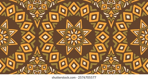 Seamless African pattern with rings and diamond shape. Savanna tribal vector ornament. Hand drawn weave ethnic carpet. Modern geo print on textile. Ancient rug design for bohemian interior