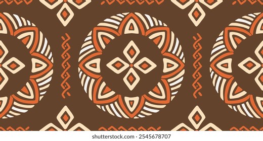 Nahtloses afrikanisches Muster mit Ringen. Savanna Stammes-Vektorornament. Handgezeichneter ethnischer Teppich. Moderner Geoprint auf Textilien. Antikes Teppichdesign für böhmisches Interieur