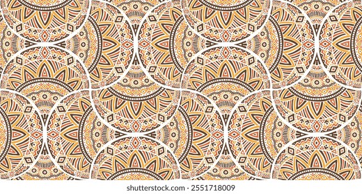 Seamless African pattern with scallop shape. Savanna tribal vector ornament. Hand drawn ethnic carpet with weave. Modern geo print on textile. Ancient rug design for bohemian interior.