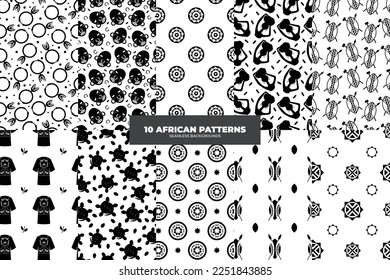 Seamless African pattern set. Ethnic carpet with chevrons. Tribal vector ornament set. Aztec style. Geometric mosaic on the tile, majolica. Ancient interior. Modern rug. Kente Cloth.