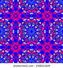Seamless African pattern. Vector ethnic pattern on the carpet in neutral, blue and magenta colors.