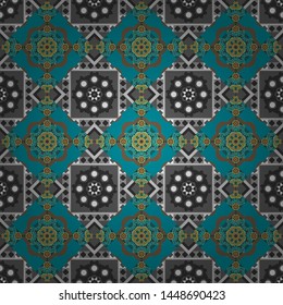 Seamless African pattern. Vector ethnic pattern on the carpet in blue, gray and green colors.