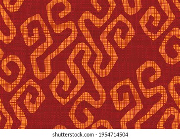 Nahtlose afrikanische Druckstoffe, Ethnische handgefertigte Ornamente für Ihr Design, Stammmuster Motive geometrischen Elementen. Vektorgrafik, nach Textil Ankara Mode Stil. Pareo-Wrackkleid, roter Teppich-Batik