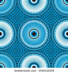 Seamless African Sunflower Pattern in Blue for Fabric and Textile Print
