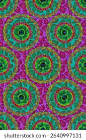 Seamless African Wax Print fabric, Ethnic handmade textile for your design, Afro Ethnic flowers and tribal motifs geometric elements. Vector texture, Africa ornament pattern Ankara fashion style