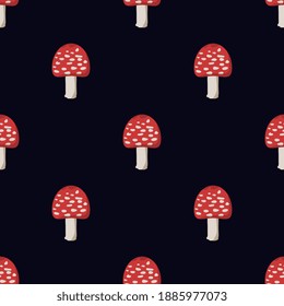 Seamless agaric fly mushrooms vector pattern
