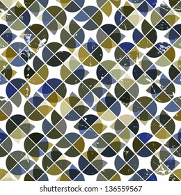 Seamless aged tiles abstract background, vector background with old texture. Texture is also seamless and can be used separately.