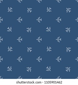 Seamless aircraft pattern. Flying plane background. Line style airplane icon. Vector illustration