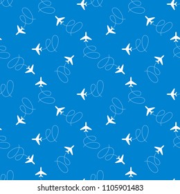 Seamless aircraft pattern. Flying plane background. Airplane icons. Vector illustration