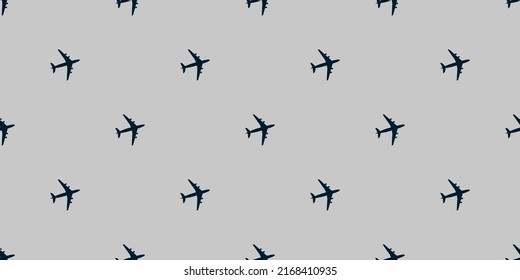 Seamless Airplane Symbols Pattern on Wide Scale Gray Background - Design Template in Editable Vector Format