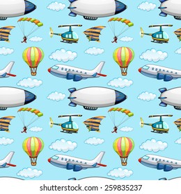 Aviones y globos sin mar en el cielo