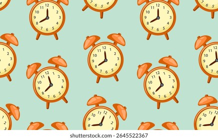 Seamless alarm clock template Vector pattern design for textile, packaging