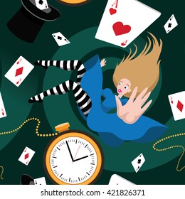 Seamless Alice in Wonderland pattern. EPS 10 vector.