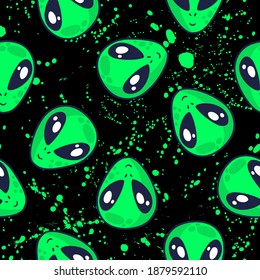 Seamless alien pattern. Hand drawn doodle background for twxtile, fashion wear, wrapping paper and more