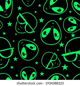 Seamless alien pattern. Hand drawn doodle background for twxtile, fashion wear, wrapping paper and more